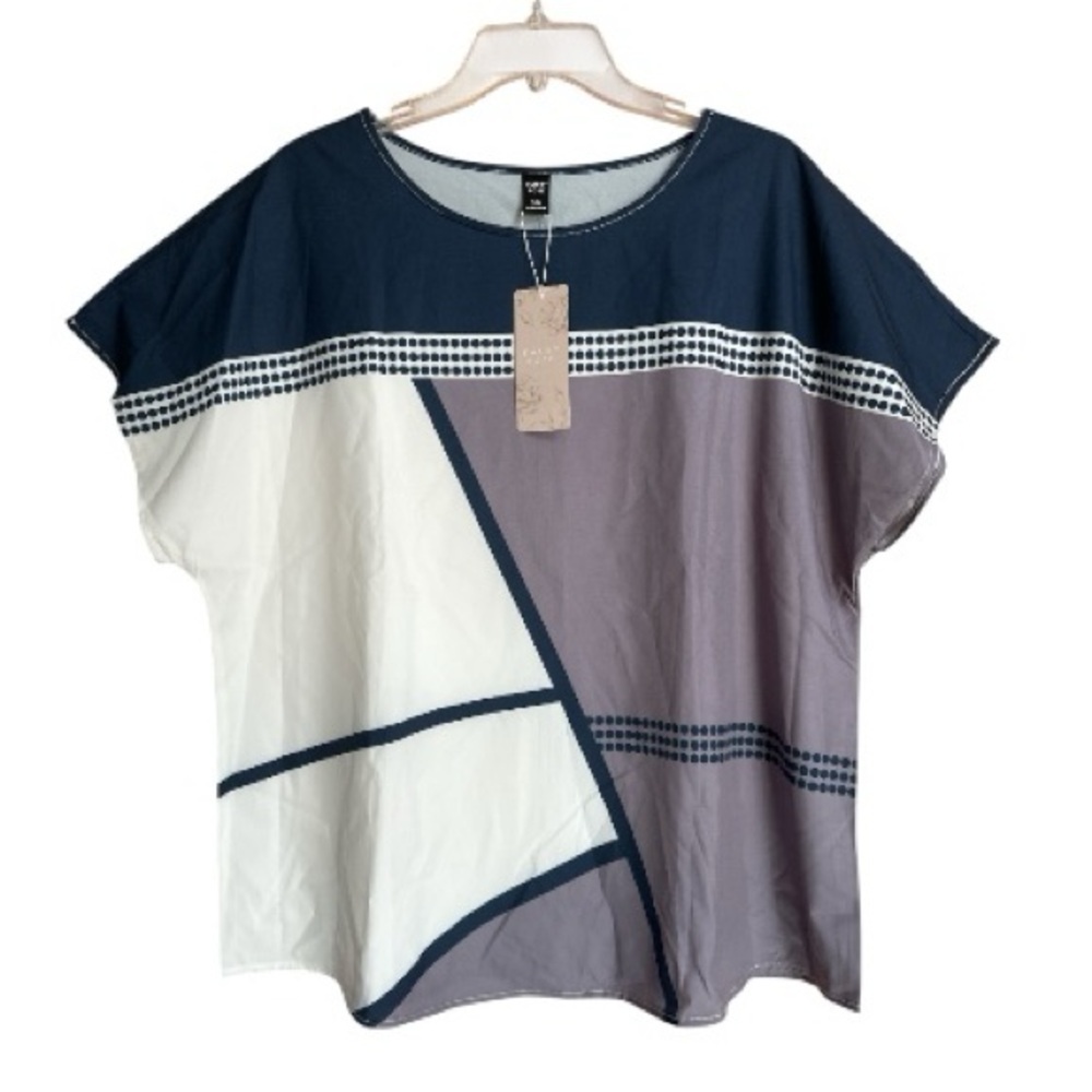 Emery Rose Women’s Navy and Gray Women's Blouse, 1X
